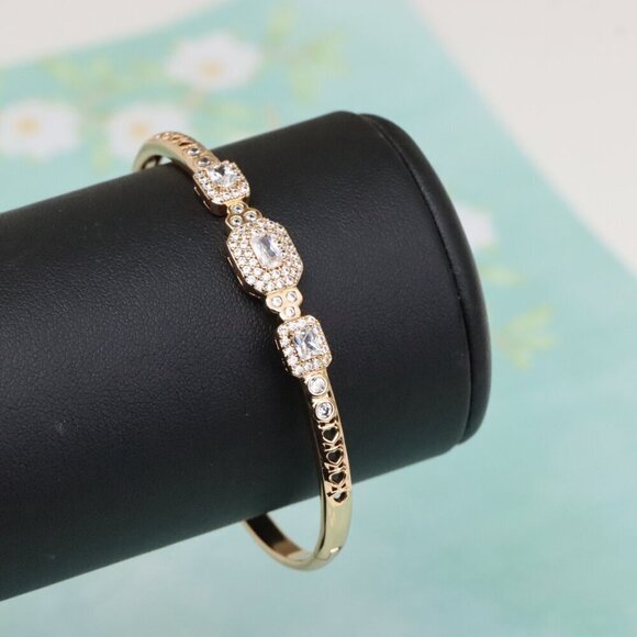 Elegant Rose Gold Bangle with Rectangle and Round Stone Design, XPBL0518 - Picture 6 of 12